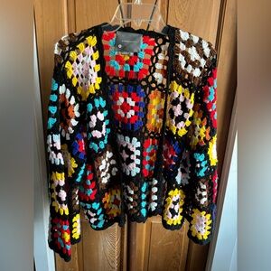 Anthropologie‎ granny square color block crochet cardigan